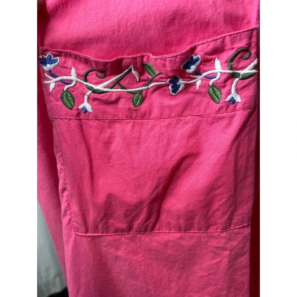 Expressions Womens Pink Cotton Floral Embroidered‎ Muumuu Dress Sz M Cottagecore